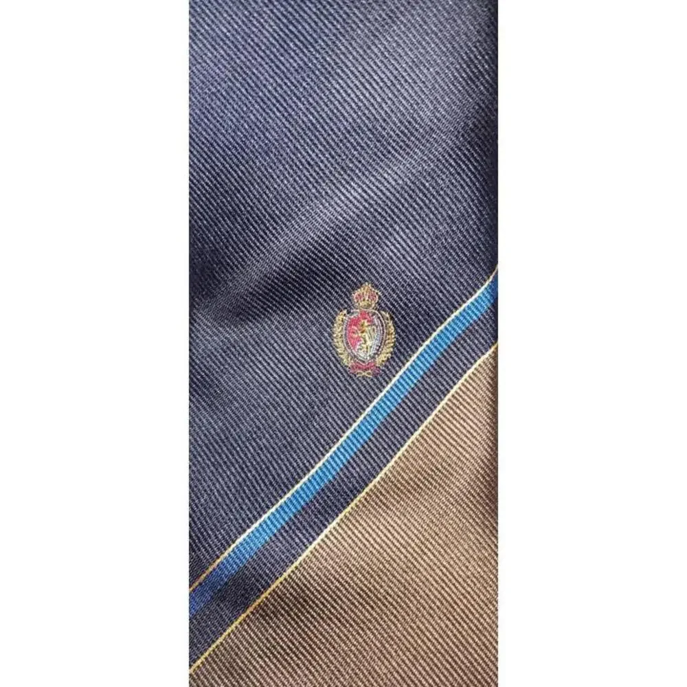 Guy Laroche Mens Neck Tie Brown And Navy Blue Luxury Made In Italy 100% Silk